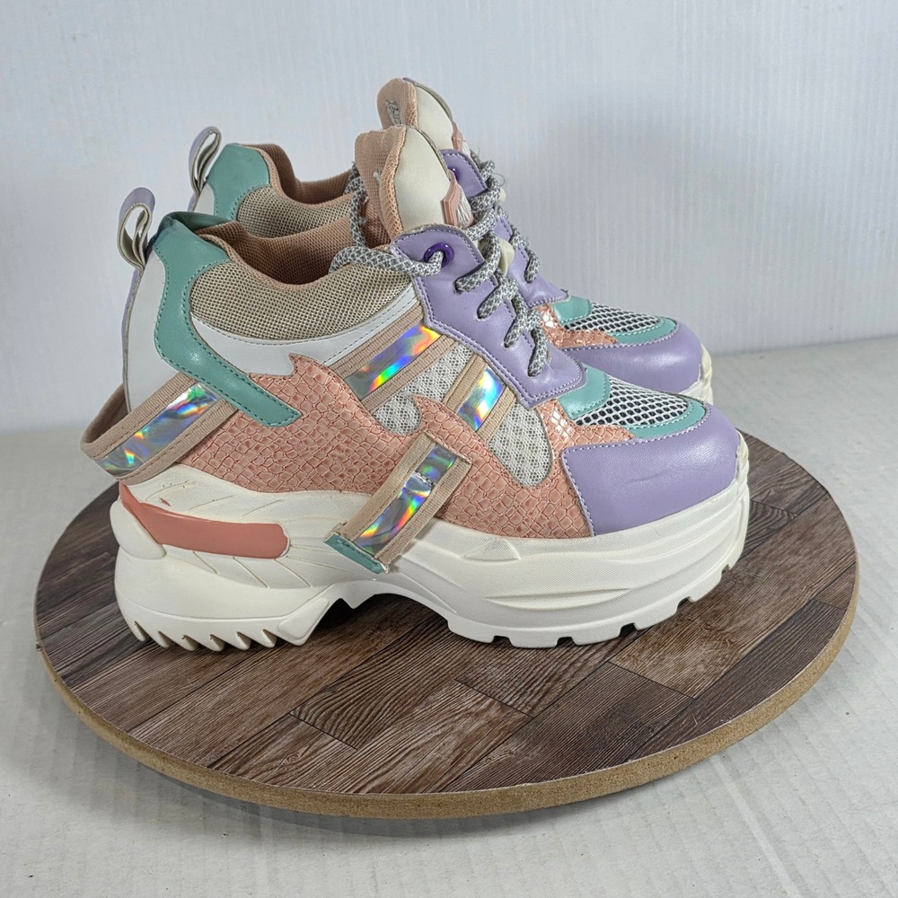 Anthony Wang OVAL-04 Platform Sneakers Womens 7 Multicolor Holographic Chunky